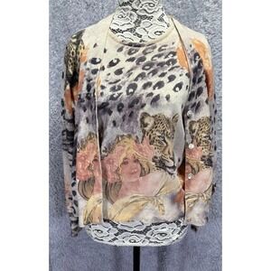 Angelo Marani Womens M Wool Cardigan Animal Leopard Print Artsy Made Italy